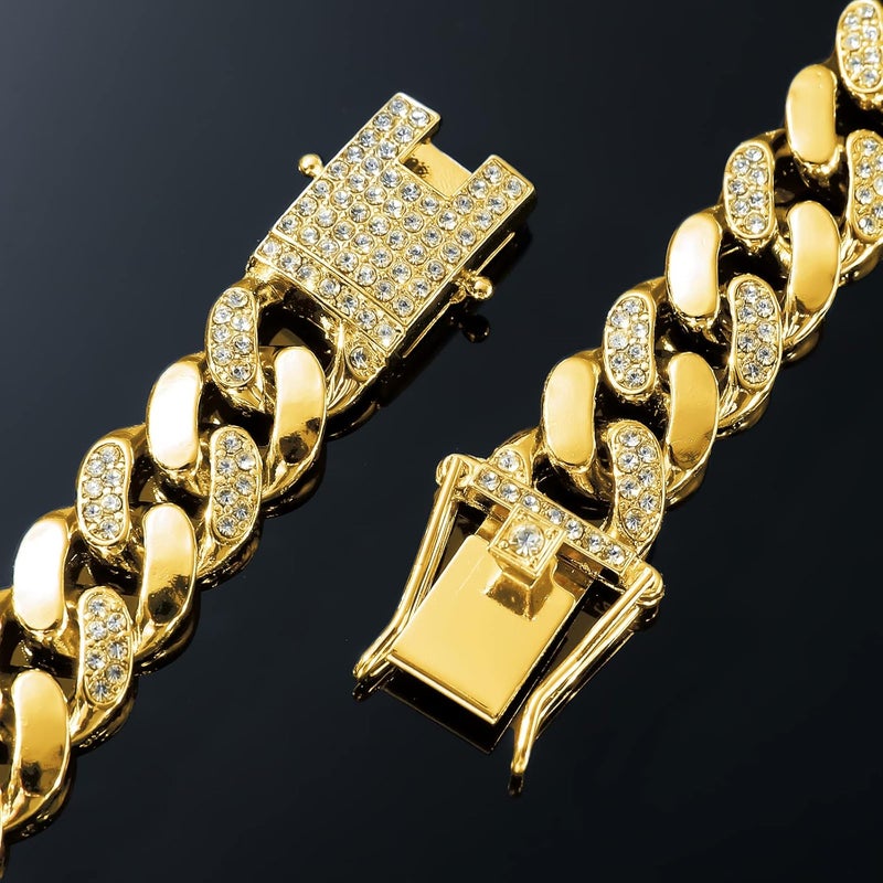 JUNVirtuous Cuban Link Chain Mens Iced Out Miami Cuban Necklace Silver/Gold Bling Diamond Hip Hop Jewelry for Women - Image 2